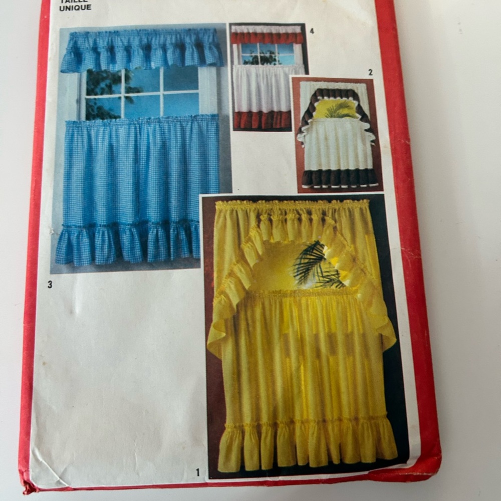 4/$50 Yellow and Blue Ruffled Curtain Set simplicity 9503